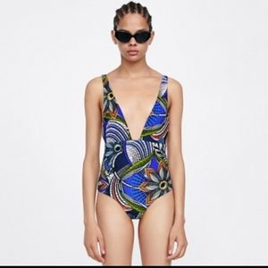 Zara Like New Floral Printed Bathing Suit
